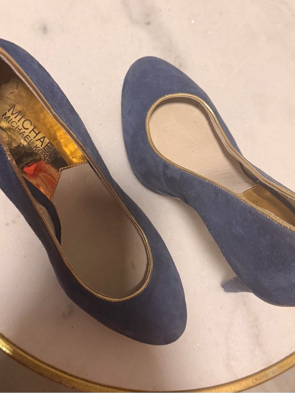 MICHAEL Michael Kors Navy Suede Gold-Trim Pump Heels